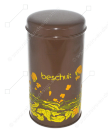 Brown vintage Brabantia rusk tin with buttercup print