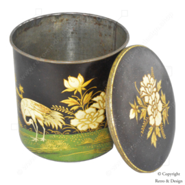 Vintage Tea Tin by De Gruyter - A Masterpiece Decorated with Flowers and Cranes