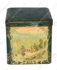 Square green tea tin in cube shape by co-op