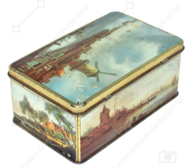 Vintage biscuit tin for De Gruyter with landscapes by Jacob Ruisdael, including the Wijk bij Duurstede windmill