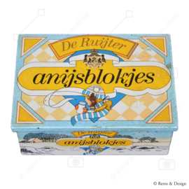 Rectangular vintage tin box with a winter scene for anise cubes by De Ruijter