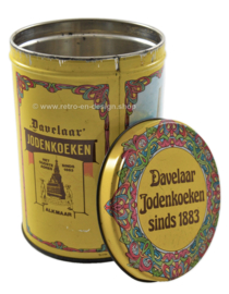 Vintage lata de Davelaar Jodenkoeken sinds 1883, con molinos en Alkmaar