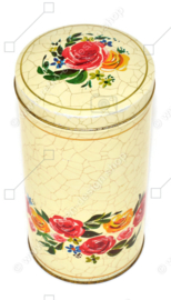 Cream-coloured biscuit tin with flowers and crackle motif by VERKADE