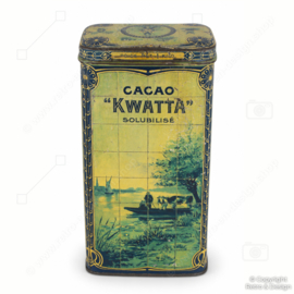 Vintage Kwatta cacaoblik ‘Olanda Cacao’ – Delftsblauw tegeltableau – 1900–1925