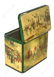 Vintage tea tin from 'De Gruyter' with English hunting scene regarding the fox hunt