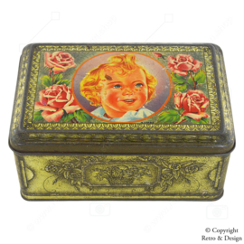 Boîte Vintage Française Élégante avec Portrait d'une Jeune Fille et Roses – Signée M. Sabbo