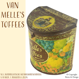 Lata Vintage Semi-Cilíndrica para Toffees Van Melle con Decoración de Frutas (1915-1930)