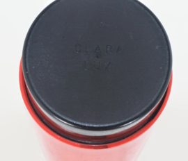 Vintage red 70s thermos with black details in diamond shape