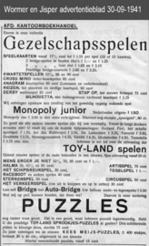 Bordspel Artisspel met vermelding 'De op dit spel voorkomende dieren zijn in levende lijve in Artis te Amsterdam te zien! - 1941