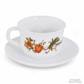 Arcopal Tasses à Café avec Soucoupes Lot de 4 – Décor Légumes – Vintage France Années 1970