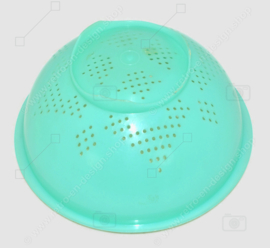 Passoire Tupperware vintage de couleur verte jade avec une grille transparente blanche