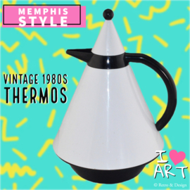 Una obra maestra retro: Termo vintage blanco y negro inspirado por el Grupo Memphis de los años 80