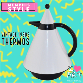 Un chef-d'œuvre rétro : Thermos vintage noir/blanc inspiré par le groupe Memphis des années 80