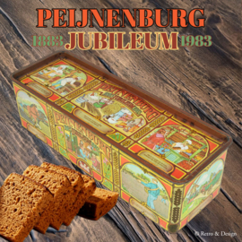 Vintage blikken trommel voor ontbijtkoek van Peijnenburg, jubileum 1883-1983