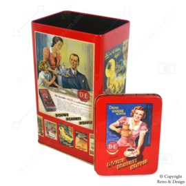 "Relive the Coffee Time of Yesteryears: Douwe Egberts Retro Coffee Tin with Nostalgic Advertisements"