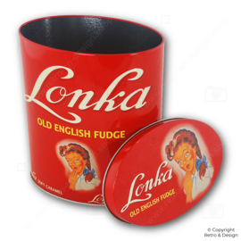 Boîte Rétro Lonka – Boîte Ovale Rouge pour Caramels avec Illustration Années 1950