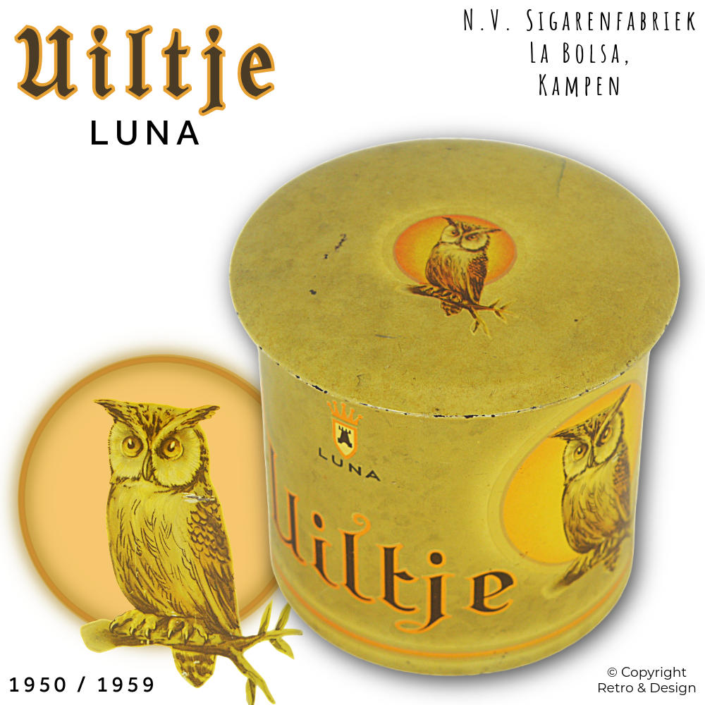 Caja de Lata para Puros Vintage Luna Uiltje La Bolsa Kampen (1960–1965)