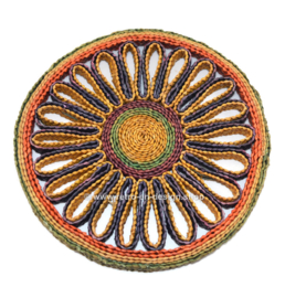 Set of three coloured vintage raffia coasters from the 1960s - 1970s