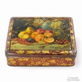 Lata Vintage Decorativa con Frutas – Caja Holandesa de Galletas – ca. 1930–1945