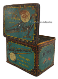 Caja de la lata vintage con botón para KING extra fuerte pepermunt, 1920 - 1930