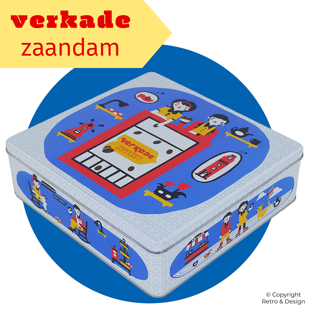 Vintage Verkade Biscuit Tin – Classic Dutch Design in Red, Yellow & Blue