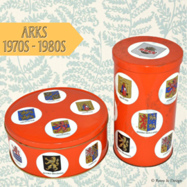 Vintage cookie tin and biscuit tin from Arks with 11 provinces and their coats of arms