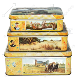 Set van drie vintage blikken, “De Bruin, koek”  Honing In Uw Woning!