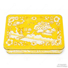 Vintage Verkade Biscuit Tin 1981 – Yellow Dutch Landscape Tin with Windmill and Farmhouses