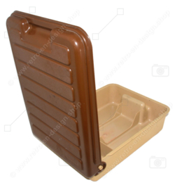 Vintage plastic 1970s shoe shine box with hinged lid from Curver in beige and brown