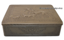 Large vintage tin box with a hunting scene