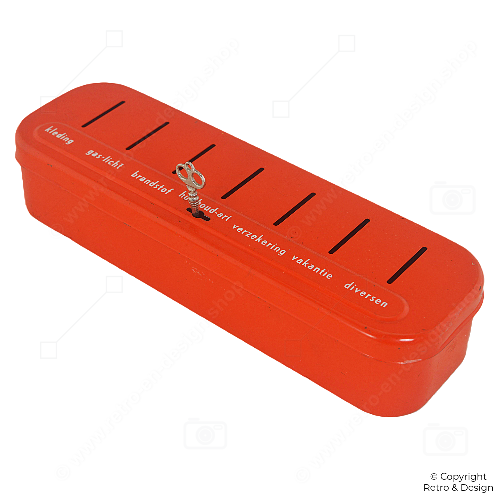 Vintage Brabantia Spardose | Orangenes Haushalts-Geldkästchen mit Schlüssel