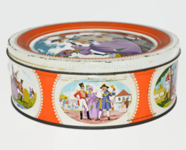 Round vintage Mackintosh's Quality Street candy tin, scarecrow