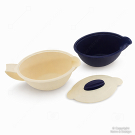 Salsera Tupperware Iso Duo Vintage 550 ml – Cuenco Isotérmico para Salsa / Gravy – Blanco Marfil Azul Oscuro