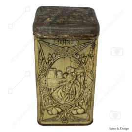 Antique tin for sugar with pouring lid and embossed embossed decorations by De Gruyter