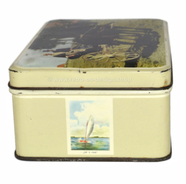 Boîte étain gris vintage avec des images en couleur de sujets frisons
