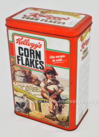 Vintage blik Kellogg's Cornflakes, rood-oranje bewaarbus, elke morgen de echte...