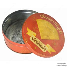 Authentique boîte à biscuits vintage Verkade "Waaier Wafels" - Orange élégant avec décoration florale (vers 1930-1935)