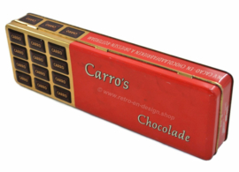 Langwerpig vintage blik met reliefdeksel voor Carro's, chocolaadjes van A.DRIESSEN Rotterdam