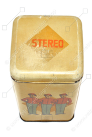 Vierkante trommel met drie piccolo's voor beschuit van het merk "Stereo"