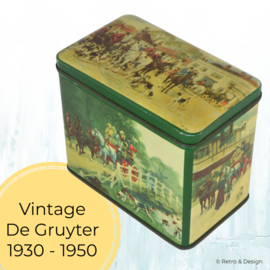 Boîte à thé vintage de 'De Gruyter' avec scène de chasse anglaise concernant la chasse au renard