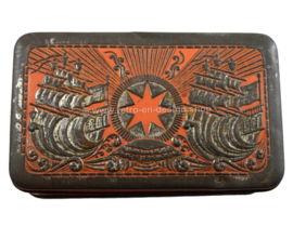 Tobacco tin in orange/gold embossed with ships for star-tobacco by Niemeijer