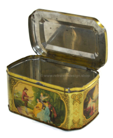 Vintage tin box with romantic scenes for De Gruyter tea