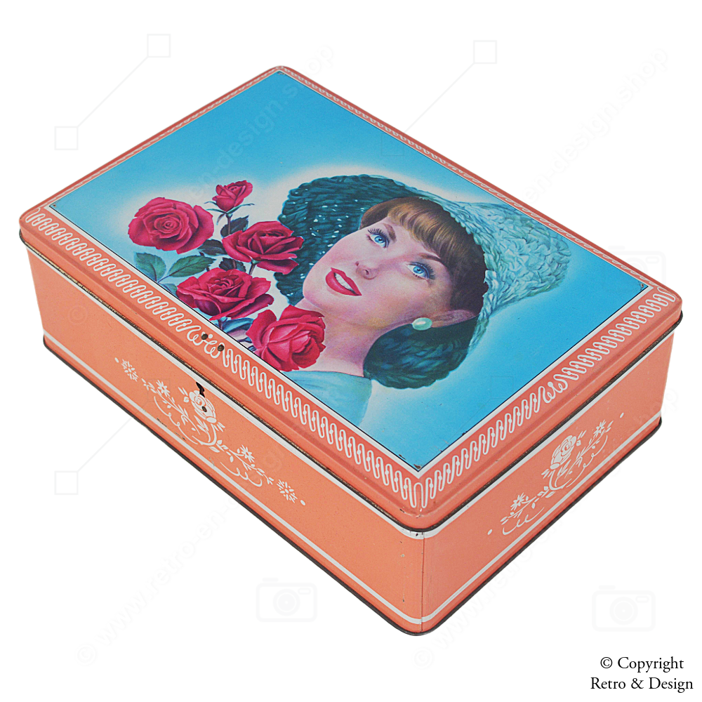 Lonka Vintage-Dose – 1960er, Frau mit roten Rosen