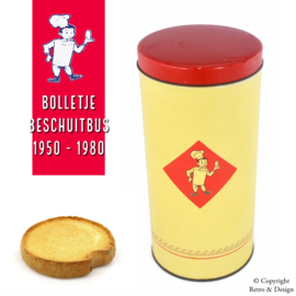 "Refinada Nostalgia: Lata Histórica de Beschuit Bolletje con el Logotipo Bakkertje - Una Herencia Culinaria Atemporal"