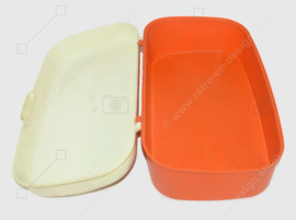 Vintage Curver plastic bread bin in orange with white lid