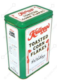 Vintage blik Kellogg's Cornflakes, groene bewaarbus, There's a Good Time Coming
