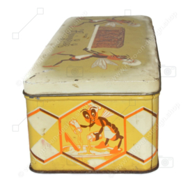 Lata rectangular vintage con abejas. Pastel de miel pura, Zuivere honingkoek Slingerkoek