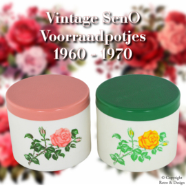 "Nostalgie uit de jaren 1960 - 1970: Set van twee vintage voorraadpotjes met rozen van SenO"