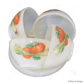 Set of four Arcopal France cups and saucers decorated with various vegetables