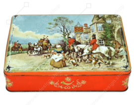 Vintage "Cross Keys" de hojalata de McVitie's con carruaje, caballos, perros y personas